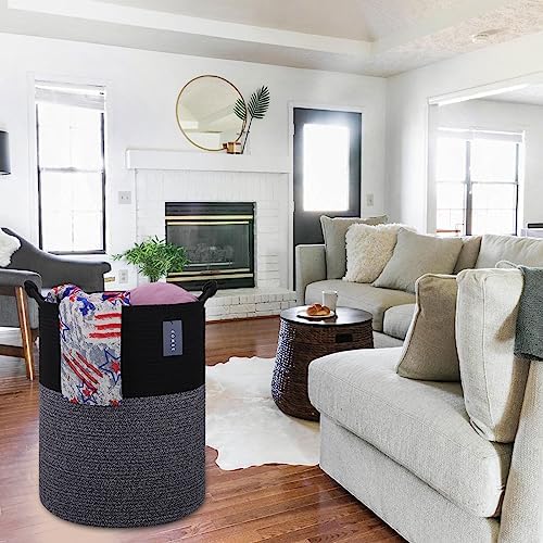 COMSE Tall Woven Blanket & Laundry Basket, 72L, Black - Image 5