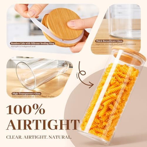 77L Stackable Glass Food Storage Containers with Lids [Set of 8 ], Airtight Glass Canister for Kitchen & Pantry Organization, Clear Borosilicate Jars for Pasta, Cereal, Flour, Sugar, Nuts - Image 3