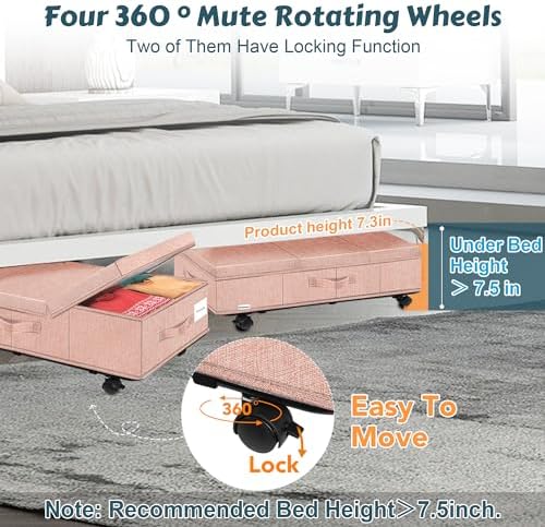 Supowin Under Bed Storage with Wheels, 2Pack Rolling Underbed Storage - Image 4