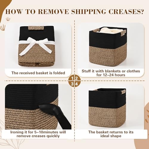 12 Inch Storage Cubes, 3 Pack Cube Storage Bins for Organizing, Cotton Rope Woven Baskets for Shelves, Bathroom, Kids Room, Closets, Baby Nursery - Image 6