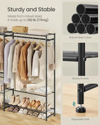 SONGMICS Portable Closet Wardrobe, 10 Shelves, 3 Hanging Rods, Metal Frame - Image 4