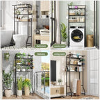 Simple Trending Over The Toilet Storage Cabinet, Metal Bathroom Shelf Organizer with Paper Holder and Hooks, 3 Tier, Black - Image 3