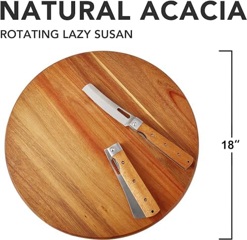 Acacia Wood Lazy Susan Wood Turntable Tray Cabinet Organizer, 18" - Image 2