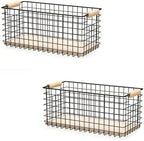 2-Pack Wire Baskets 12.8" x 6.25" Solid Wood Handles Organizer by Unknown