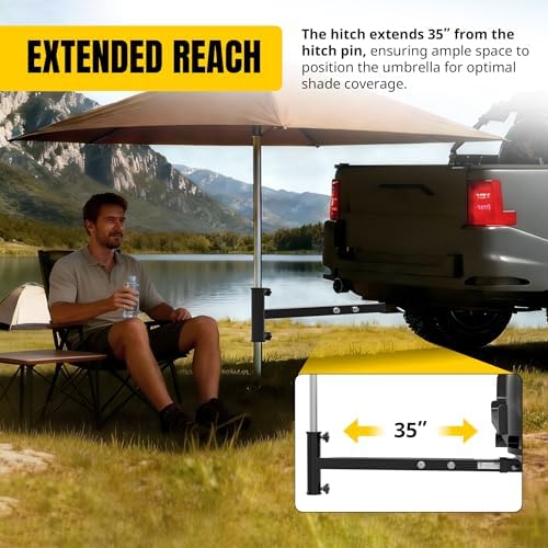 MaxxHaul 50102 Hitch Mount Umbrella Holder - Fits 2" Class III & IV Receivers - Heavy Duty Steel Holder for 1-3/8" to 2" Diameter Patio Umbrella Shafts - Ideal for Tailgating, Camping, and Fishing - Image 3
