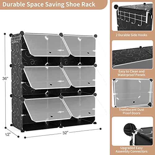 ROJASOP Portable Shoe Rack Organizer 6-Tier Shoe Cabinet 24-Pair Shoe Organizer Shoe Storage Expandable Free Standing Stackable Space Shoe Rack with 2 Exclusive Versatile Hooks for Bedroom Black - Image 3