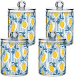 4Pack Hand-drawn Lemons Print Apothecary Jars with Lid, 10 Oz Clear Plastic Apothecary Jar Set Qtip Holder Storage Containers for Cotton Ball Swabs Bathroom Vanity - Image 2