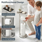 theaoo Toilet Paper Holder Stand with Shelf, Flushable Wipes Dispenser, Free Standing Toilet Tissue Roll Storage Rack Organizer for Bathroom (Silver, Free Standing - with Storage) - Image 4