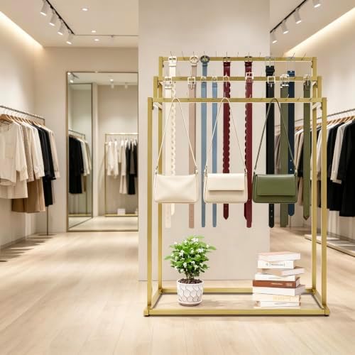 3 Layers Floor Mounted Belt Hanger, Gold Retail Display Tie Scarf Rack - Image 2