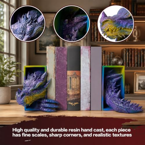 Dragon Bookends Ornaments, Gothic Fantasy Bookends, Book Lovers Unique Resin Shelf Holder Set, Functional Resin Animal Statue Sculpture Book Holder for Home Office Bookshelf（Gold） - Image 6
