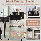 Black and Gold Rolling Makeup Cart with Drawer, Hair Tool Holder - Image 2