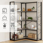 Shintenchi 5 Tier Corner Bookshelf, L Shaped Large Bookcase, Grey - Image 6