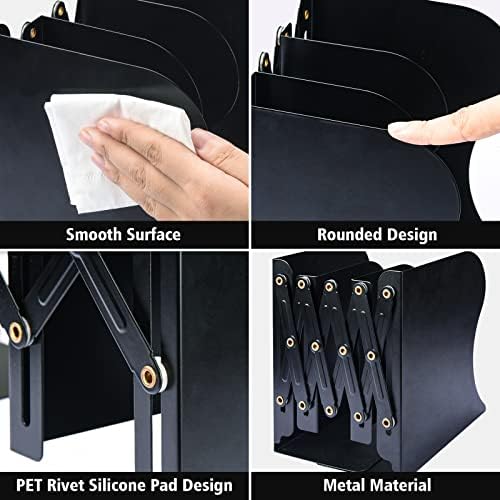 2 Pack Adjustable Metal Book Ends for Heavy Books, Extends Up to 19", Black - Image 4