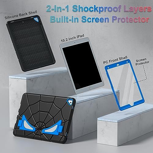 Nitupai iPad 9th Generation Case, Black+Blue, 10.2 inch, Hard PC and Durable Soft Silicone Construction, Precise Cutouts, Double Sturdy Kickstand, Two Angle View - Image 3