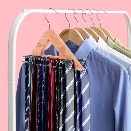 Leinuosen 2 Pack Cedar Tie Organizer Wooden Neck Tie Hook Organizer Storage up to 40 Ties Convenient Storage for Neckties, Belts, Hats - Image 6