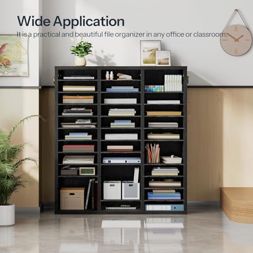 HOOBRO Literature Organizer, 36 Compartments Wooden Mail Organizer, Countertop Literature Sorter with Adjustable Shelves for Home, Office, School, Student Mailbox for Classroom, Black BK123WF01 - Image 2