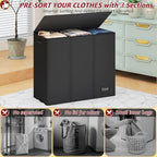 220L Laundry Hamper 3 Section,Large Laundry Hamper with Lid,Dirty Clothes Hamper with 3 Inner Bags,Collapsible Laundry Basket Organizer for Laundry Room,Bedroom,Laundry Sorter Hamper 3 Compartment - Image 3