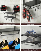 Motorcycle Helmet Holder Wall Mount, 2 Tier Helmet Rack with 2 Hat Stands - Image 5