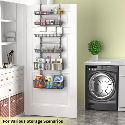 Moforoco 6-Tier Over The Door Pantry Organizer, Pantry Organization and Storage, Black Hanging Basket Wall Spice Rack Seasoning Shelves, Home & Kitchen Laundry Room Bathroom Essentials accessories - Image 5