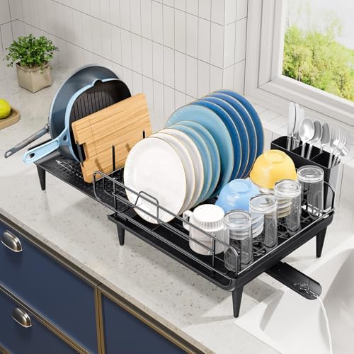 TOOLF Expandable Dish Drying Rack for Kitchen Counter, 16.7-26.8in, Black - Image 2
