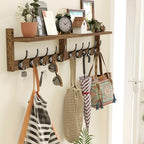 AMBIRD 34.2 inch Wooden Extra-Long Wall Hook Rack with Shelf - Versatile and Decorative Wall-Mounted Storage - 10 Hooks for Hanging Coats, Hats, Scarves - Ideal for Entryways, Bedrooms, Closets - Image 2