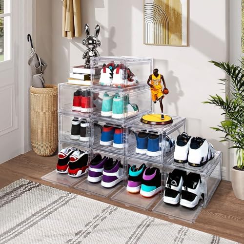 Upgraded 12 Pack Shoe Box,Acrylic Clear Shoe Boxes,Drop Front Shoe Storage Box,Clear Plastic Stackable Sneaker Box,Shoe Containers,Shoe Display Case,Sneaker Storage,Fits Up to Size 15 - Image 4