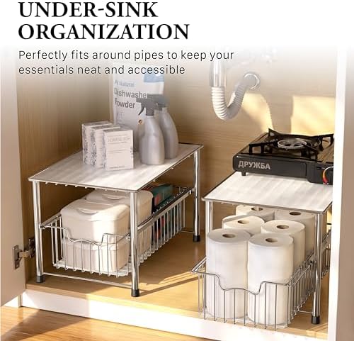 Simple Houseware Chrome Metal Stackable Storage Rack, 16.75 in L x 10.8 in W x 10.25 in H - Image 6