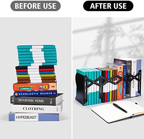 2 Pack Adjustable Metal Book Ends for Heavy Books, Extends Up to 19", Black - Image 6
