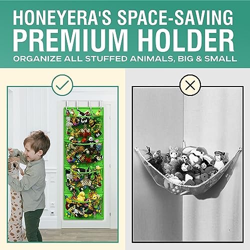 Honeyera Storage for Stuffed Animal - Over Door Organizer for Stuffies, Baby Accessories, and Toy Plush/Easy Installation with Breathable Hanging Pockets (Green) - Image 3