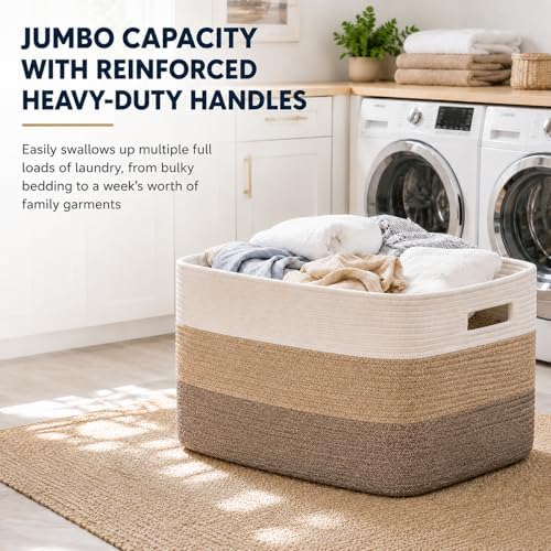 OIAHOMY Large Blanket Basket, 22”x17”x12” Rectangle Woven Baskets, Nursery Blanket Storage Living Room, Toy Storage With Handle, Large Baskets for Organizing-Gradient Yellow (Pack of 2) - Image 6