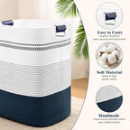Laundry Hamper, 85L Tall Laundry Basket with Leather Handles, Rectangle Large Clothes Hamper for Organizing, Cotton Woven Laundry Baskets Storage Hampers for Bedroom, Nursery, Living Room - Image 6