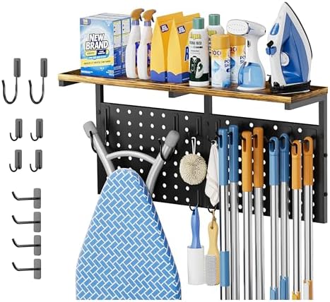 Ironing Board Hanger Wall Mount, Large Storage Iron and Ironing Board Holder, Laundry Room Storage Shelves with Ironing Board Broom Mop Holder, Laundry Accessories Organization and Storage Organizer by VINAEMO