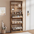 Brown Hidden Shoe Cabinet with 3 Flip Drawers & Coat Rack, Entryway by Boonatu