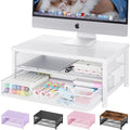 OPNICE Computer Monitor Stand Riser, Desk Organizer with Drawer, Printer & Laptop Stand, Office Desk Accessories & Workspace Desktop Organizers Storage for Office Supplies(White) by OPNICE