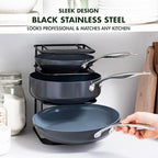 GreenPan Stainless Steel Wire Cookware Storage Rack, 5 Frying Pan Compartments, Countertop or Cabinent Organizer, Minimizes Clutter, Fast Drying, Wipes Clean, Black - Image 2