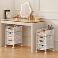 Rolling Makeup Cart Organizer with 3 Drawers, 4-Tier Narrow Floor Skincare Organizers with dividers, Vanity Organizer Cosmetics Display Cases for Makeup Brush, Hair Tool, White by Jakyitvi