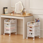 Rolling Makeup Cart Organizer with 3 Drawers, 4-Tier Narrow Floor Skincare Organizers with dividers, Vanity Organizer Cosmetics Display Cases for Makeup Brush, Hair Tool, White by Jakyitvi