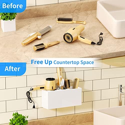 NIUBEE Hair Tool Organizer Wall Mount, Hair Dryer Holder for Bathroom,White - Image 7