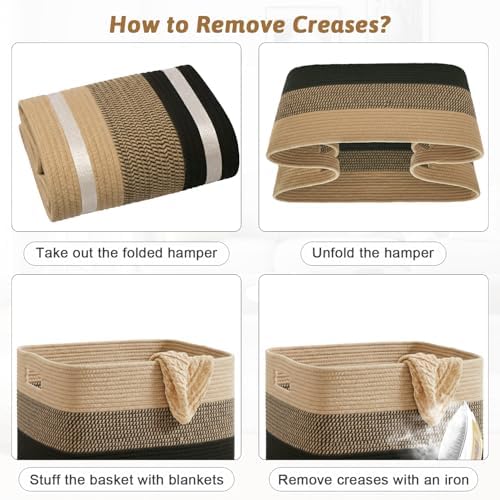 Artfeel Blanket Basket,Rectangle Woven Baskets for Storage,100L Laundry Basket for Decorative Nursery Blanket,Toys,Dirty Clothes and Magazine in Shelves,Baby Room,and Living Room - Image 7