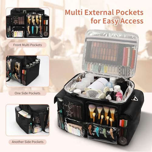 Large Hairstylist Traveling Bag, Hair Tool Organizer with Removeable Dividers, Hairdresser Hair Tools Travel Bag with Multi Pockets, Professional Makeup Artist Bag with Shoulder Strap - Image 3