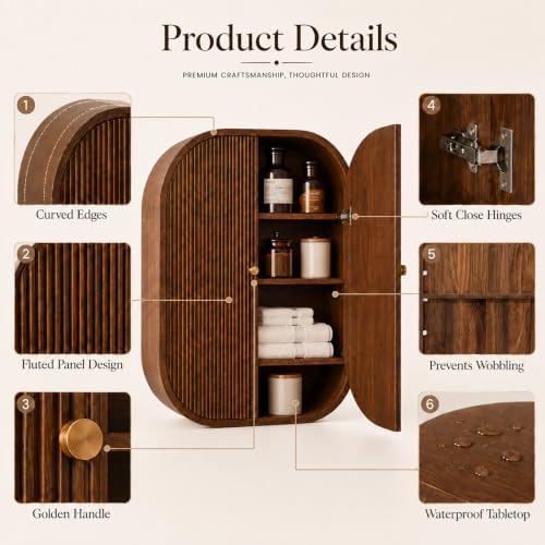 Bathroom Arched Wall Storage Cabinet 4-Tier, Walnut - Image 5