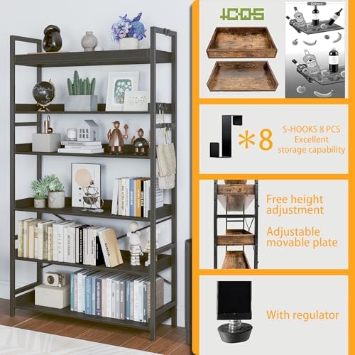 HCHQHS Bookshelf, Adjustable Industrial Bookcase, Vertical Tall Book Shelf, Wood and Black Metal Open Bookshelves for Home Office, Living Room, Bedroom (Black, 6-Tier (31" W x 70" H)) - Image 6