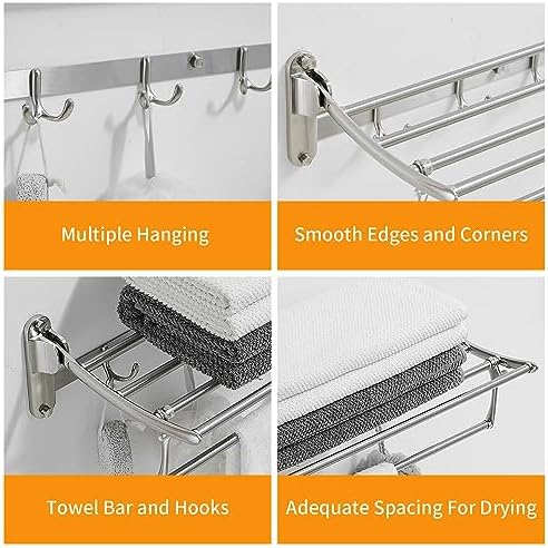 BESy Towel Racks with Foldable Towel Bar Hooks Wall Mounted Brushed Nickel - Image 7