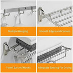 BESy Towel Racks with Foldable Towel Bar Hooks Wall Mounted Brushed Nickel - Image 7