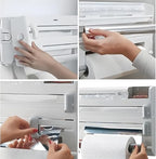 6-in-1 Wall Mounted Plastic Wrap&Foil Dispenser with Cutter–PP Kitchen Organizer w/Paper Towel, Tape, Bag&Small Tray, No Drill/Screw Mount White-Aluminum Foil Rack Organizer&Organizer Foil Cling Wrap - Image 6