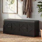 Apicizon Storage Bench with Seat Cushion, 2 Tier Entryway Bench with 4 Barn Doors, Adjustable Shelves, 47.36" Shoe Bench for Entryway Hallway Bedroom Living Room, Black - Image 6