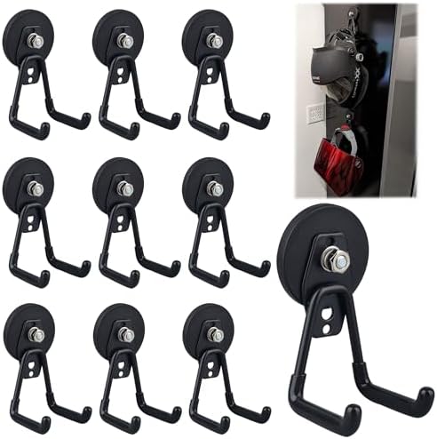 ULIBERMAGNET Heavy Duty Magnetic Garage Hooks,10 Pack Strong Large Magnet Hook for Power Drill,Garden Tools,Hose,Pegboard,Garage, Workshop,Magnetic Storage Hooks for Indoor Outdoor Hanging(Black) by ULIBERMAGNET