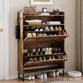 Wodeer Shoe Storage Cabinet with 2 Flip Drawers, Narrow Wood Shoe Cabinet Storage for Entryway with Metal Legs & Hooks, Adjustable Shelves, Freestanding Shoe Rack Organizer for Foyer, Hallway, Brown by WODEER