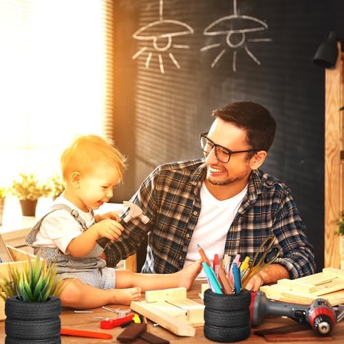 Crtiin 12 Pcs Tire Shaped Pen Holder for Desk, Car Tire Planter Gift, Black - Image 6