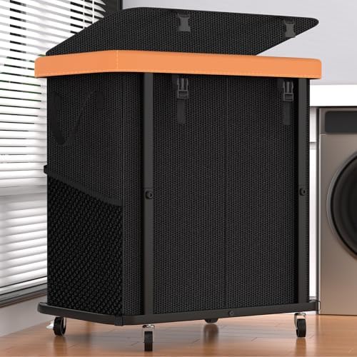 Laundry Basket with Wheels,190L Leather Patchwork Laundry Hamper 2 Setion by Unlockyourhomestoragelife